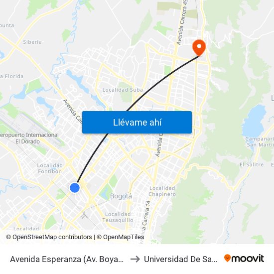 Avenida Esperanza (Av. Boyacá - Av. Esperanza) (A) to Universidad De San Buenaventura map