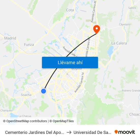 Cementerio Jardines Del Apogeo (Auto Sur - Tv 74) to Universidad De San Buenaventura map