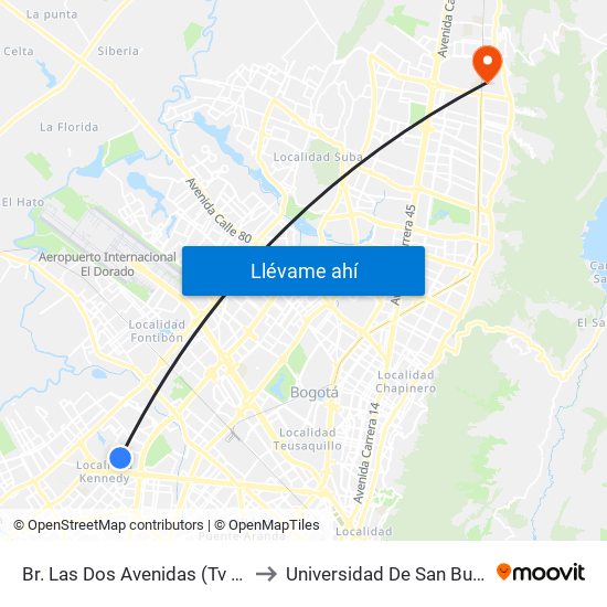 Br. Las Dos Avenidas (Tv 78c - Dg 7a) to Universidad De San Buenaventura map