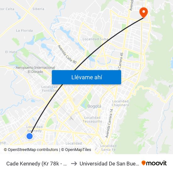 Cade Kennedy (Kr 78k - Cl 37a Sur) to Universidad De San Buenaventura map