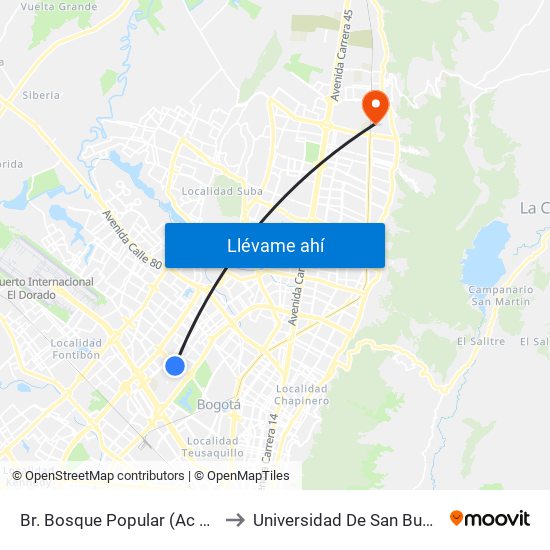 Br. Bosque Popular (Ac 63 - Kr 69f) to Universidad De San Buenaventura map