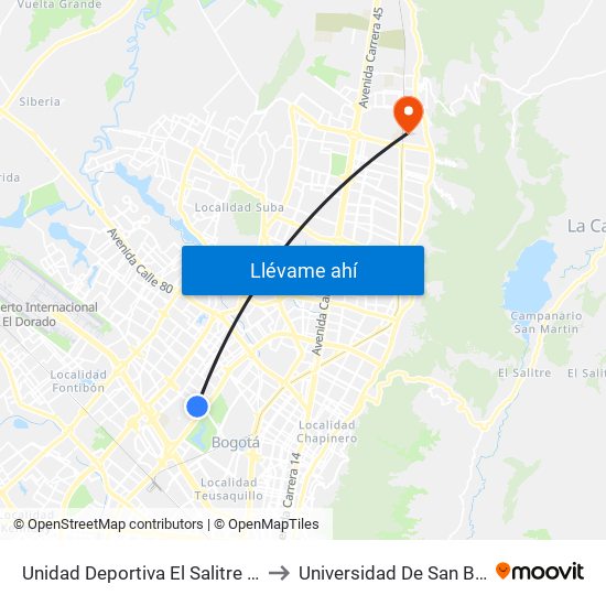 Unidad Deportiva El Salitre (Ac 63 - Ak 68) to Universidad De San Buenaventura map