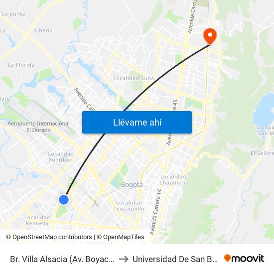 Br. Villa Alsacia (Av. Boyacá - Cl 12a) (A) to Universidad De San Buenaventura map