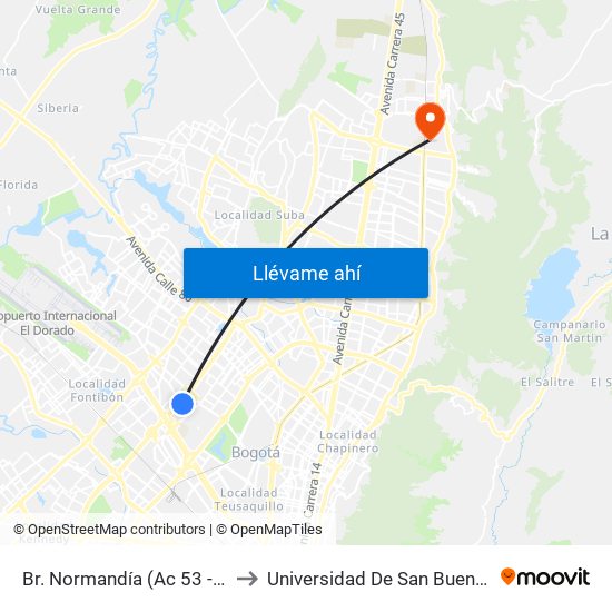 Br. Normandía (Ac 53 - Kr 71c) to Universidad De San Buenaventura map