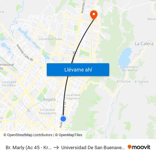 Br. Marly (Ac 45 - Kr 13) to Universidad De San Buenaventura map