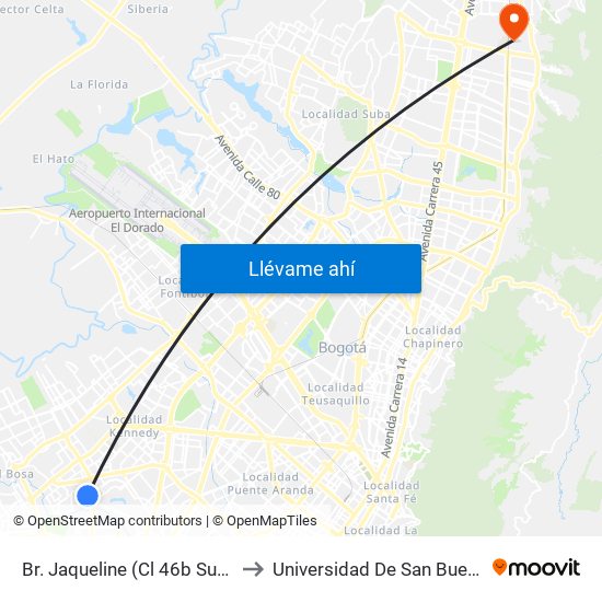 Br. Jaqueline (Cl 46b Sur - Kr 77v) to Universidad De San Buenaventura map