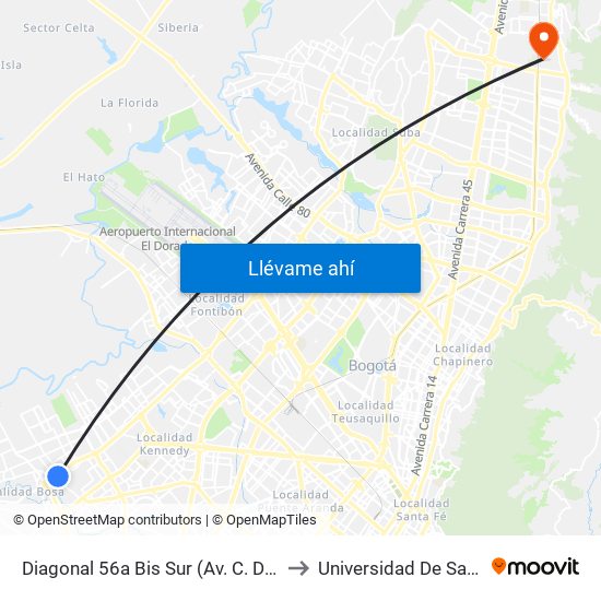 Diagonal 56a Bis Sur (Av. C. De Cali - Dg 56a Bis Sur) to Universidad De San Buenaventura map