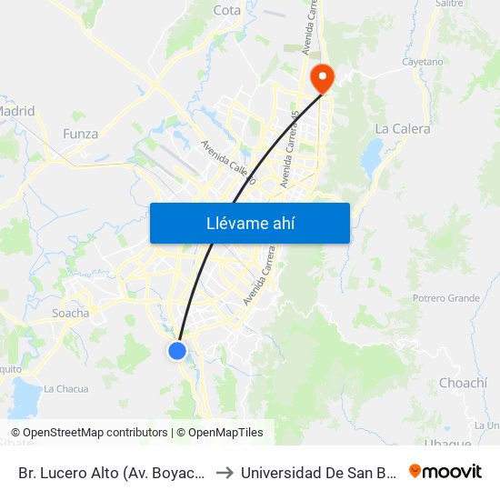 Br. Lucero Alto (Av. Boyacá - Kr 18q) (A) to Universidad De San Buenaventura map