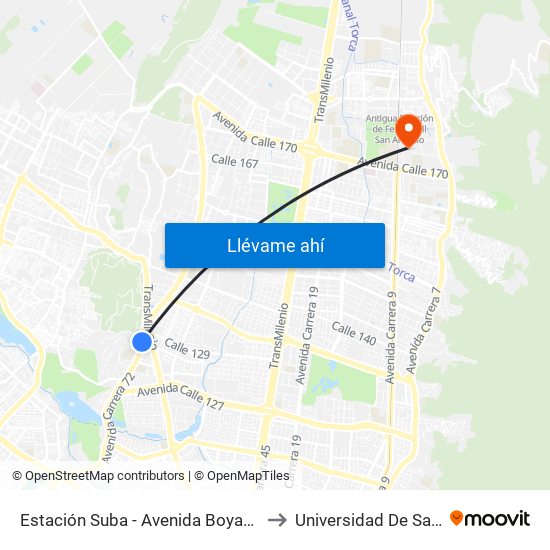 Estación Suba - Avenida Boyacá (Av. Boyacá - Cl 128a) to Universidad De San Buenaventura map