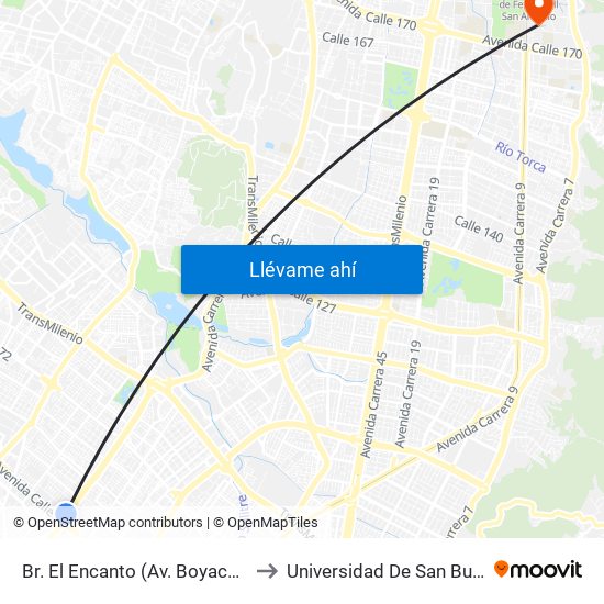 Br. El Encanto (Av. Boyacá - Ac 63) (A) to Universidad De San Buenaventura map