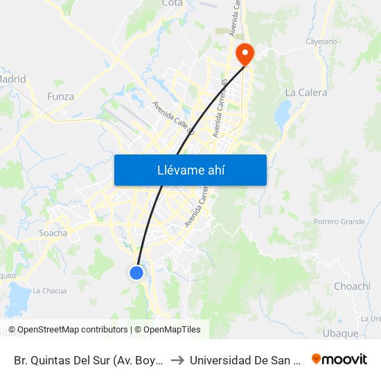 Br. Quintas Del Sur (Av. Boyacá - Cl 70b Sur) to Universidad De San Buenaventura map