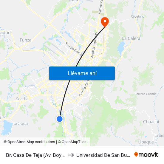 Br. Casa De Teja (Av. Boyacá - Kr 15) to Universidad De San Buenaventura map