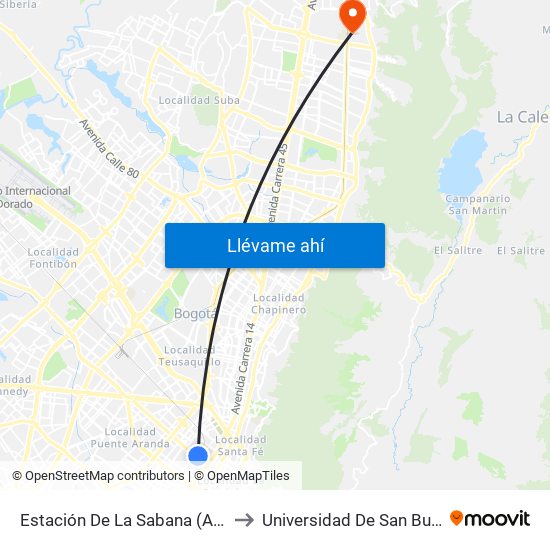 Estación De La Sabana (Ak 18 - Ac 13) to Universidad De San Buenaventura map