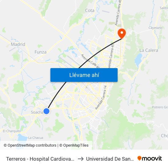 Terreros - Hospital Cardiovascular (Lado Norte) to Universidad De San Buenaventura map