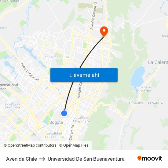 Avenida Chile to Universidad De San Buenaventura map