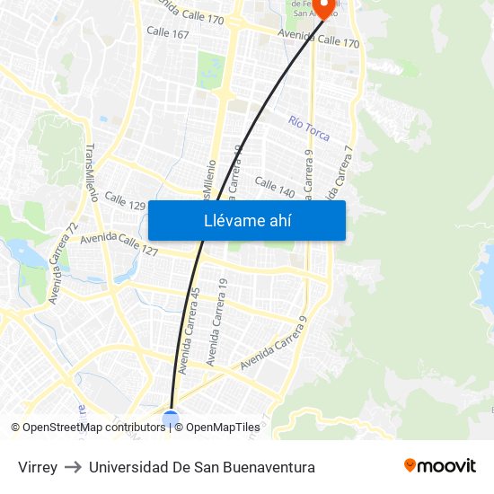 Virrey to Universidad De San Buenaventura map
