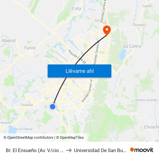 Br. El Ensueño (Av. V/cio - Tv 63) (A) to Universidad De San Buenaventura map