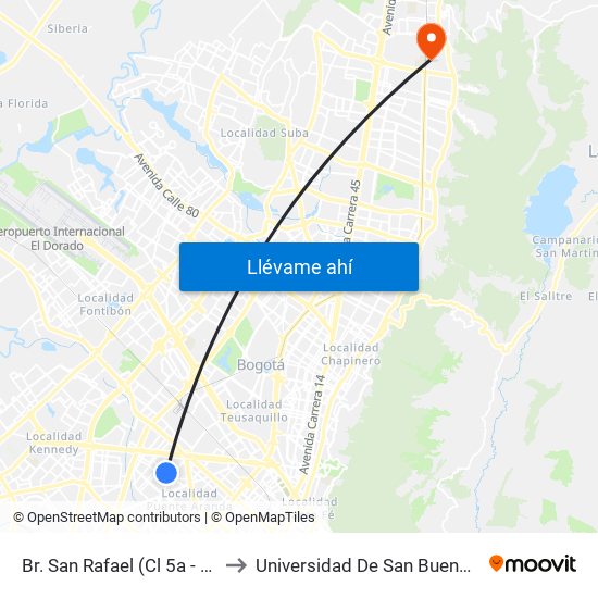 Br. San Rafael (Cl 5a - Kr 53c) to Universidad De San Buenaventura map