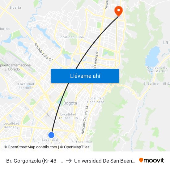 Br. Gorgonzola (Kr 43 - Cl 10a) to Universidad De San Buenaventura map