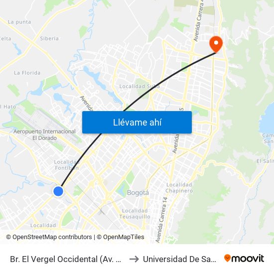 Br. El Vergel Occidental (Av. C. De Cali - Cl 15a) (A) to Universidad De San Buenaventura map