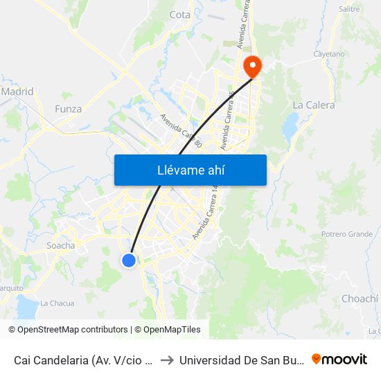 Cai Candelaria (Av. V/cio - Kr 41a) (B) to Universidad De San Buenaventura map