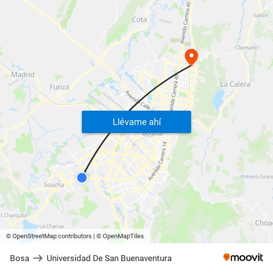 Bosa to Universidad De San Buenaventura map