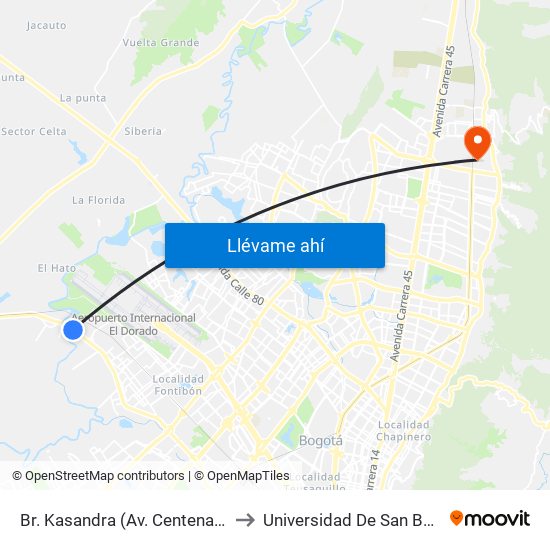 Br. Kasandra (Av. Centenario - Kr 134a) to Universidad De San Buenaventura map