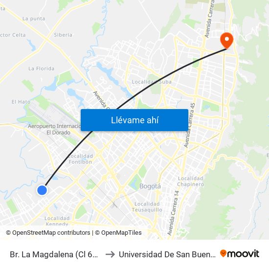 Br. La Magdalena (Cl 6d - Kr 94) to Universidad De San Buenaventura map