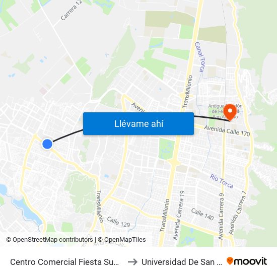 Centro Comercial Fiesta Suba (Kr 101 - Cl 147) to Universidad De San Buenaventura map