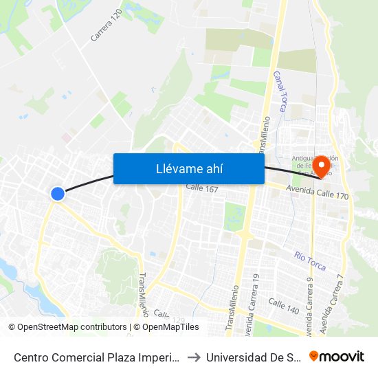 Centro Comercial Plaza Imperial (Av. C. De Cali - Av. Suba) to Universidad De San Buenaventura map