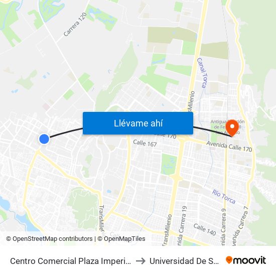 Centro Comercial Plaza Imperial (Av. C. De Cali - Cl 151c) to Universidad De San Buenaventura map