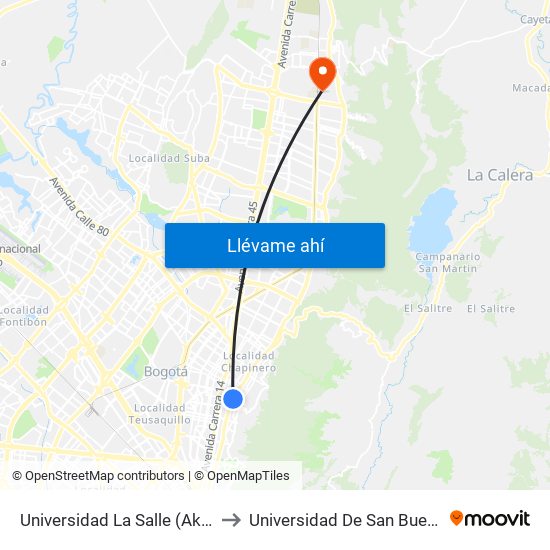 Universidad La Salle (Ak 7 - Cl 61) to Universidad De San Buenaventura map