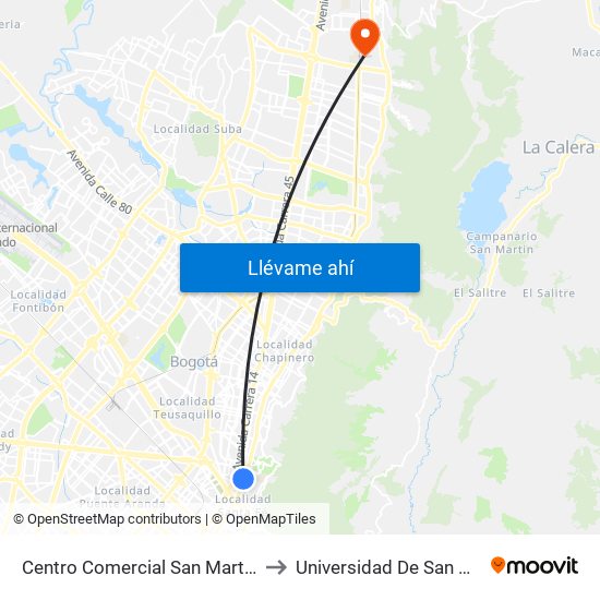 Centro Comercial San Martín (Ak 7 - Cl 32) to Universidad De San Buenaventura map