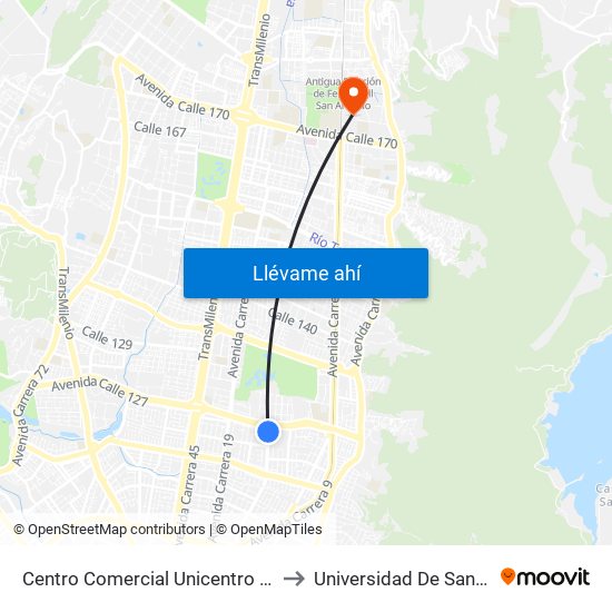 Centro Comercial Unicentro (Ak 15 - Cl 124) (B) to Universidad De San Buenaventura map