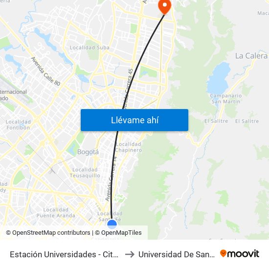 Estación Universidades - City U (Kr 3 - Cl 21) (A) to Universidad De San Buenaventura map