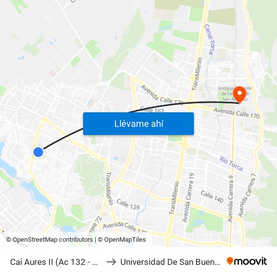 Cai Aures II (Ac 132 - Kr 103a) to Universidad De San Buenaventura map