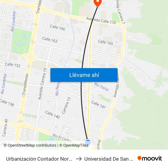 Urbanización Contador Norte (Ak 9 - Ac 134) to Universidad De San Buenaventura map