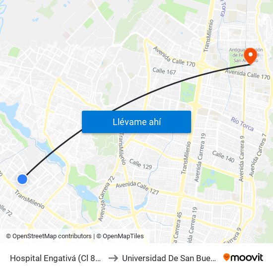 Hospital Engativá (Cl 82 - Ak 96) to Universidad De San Buenaventura map