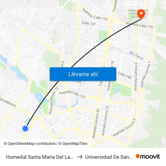 Humedal Santa María Del Lago (Kr 73a - Cl 72a) to Universidad De San Buenaventura map