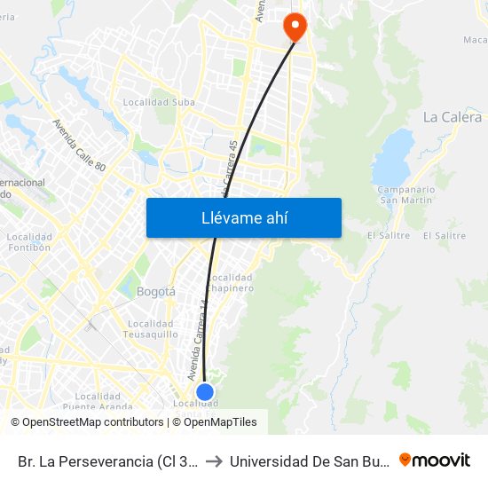 Br. La Perseverancia (Cl 32 - Kr 4 Bis) to Universidad De San Buenaventura map