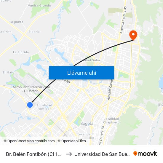 Br. Belén Fontibón (Cl 17 - Ak 106) to Universidad De San Buenaventura map