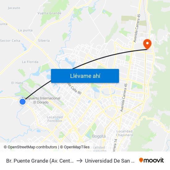 Br. Puente Grande (Av. Centenario - Kr 134a) to Universidad De San Buenaventura map