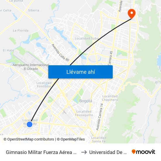 Gimnasio Militar Fuerza Aérea Colombiana (Kr 78k - Cl 6 Sur) to Universidad De San Buenaventura map