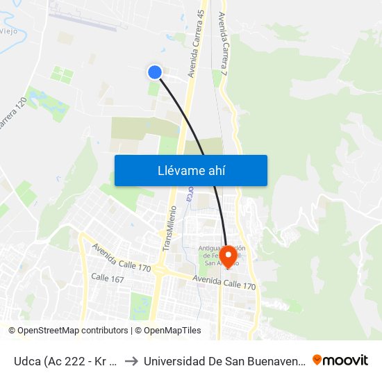 Udca (Ac 222 - Kr 55) to Universidad De San Buenaventura map