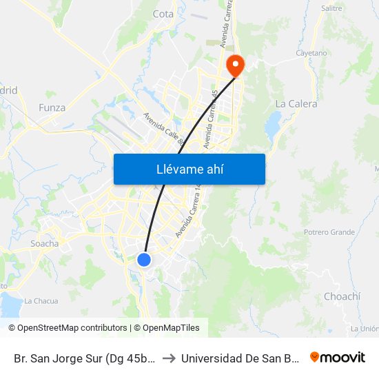 Br. San Jorge Sur (Dg 45b Sur - Tv 16b) to Universidad De San Buenaventura map