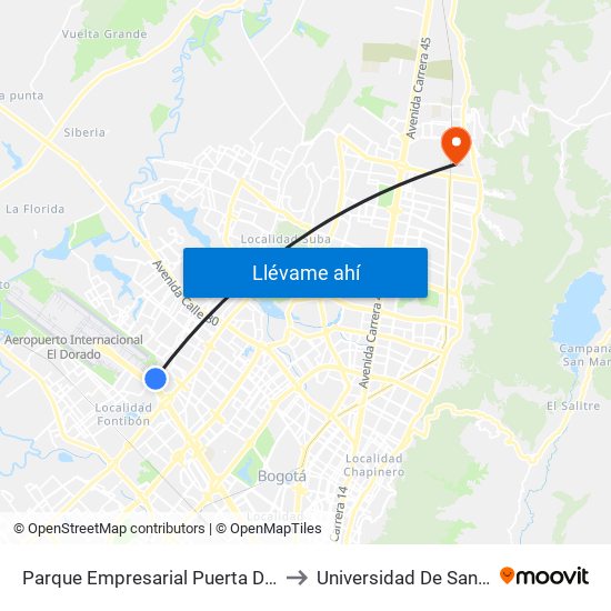 Parque Empresarial Puerta Del Sol (Tv 93 - Cl 51) to Universidad De San Buenaventura map
