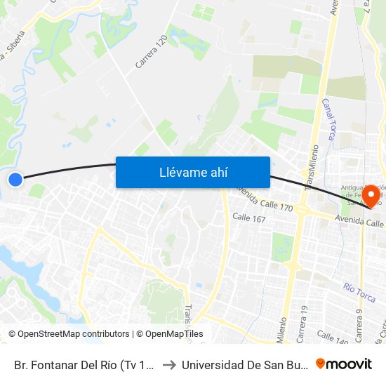 Br. Fontanar Del Río  (Tv 142 - Dg 150) to Universidad De San Buenaventura map