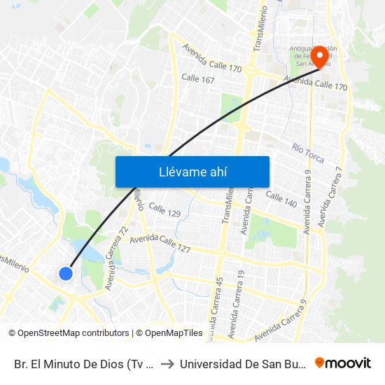 Br. El Minuto De Dios (Tv 76 - Dg 81i) to Universidad De San Buenaventura map