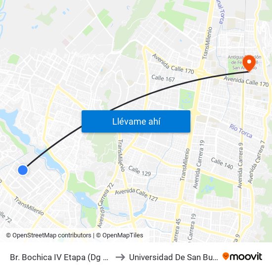 Br. Bochica IV Etapa (Dg 86a - Kr 101) to Universidad De San Buenaventura map