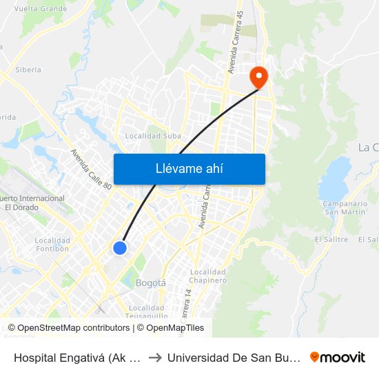 Hospital Engativá (Ak 70 - Cl 64) to Universidad De San Buenaventura map
